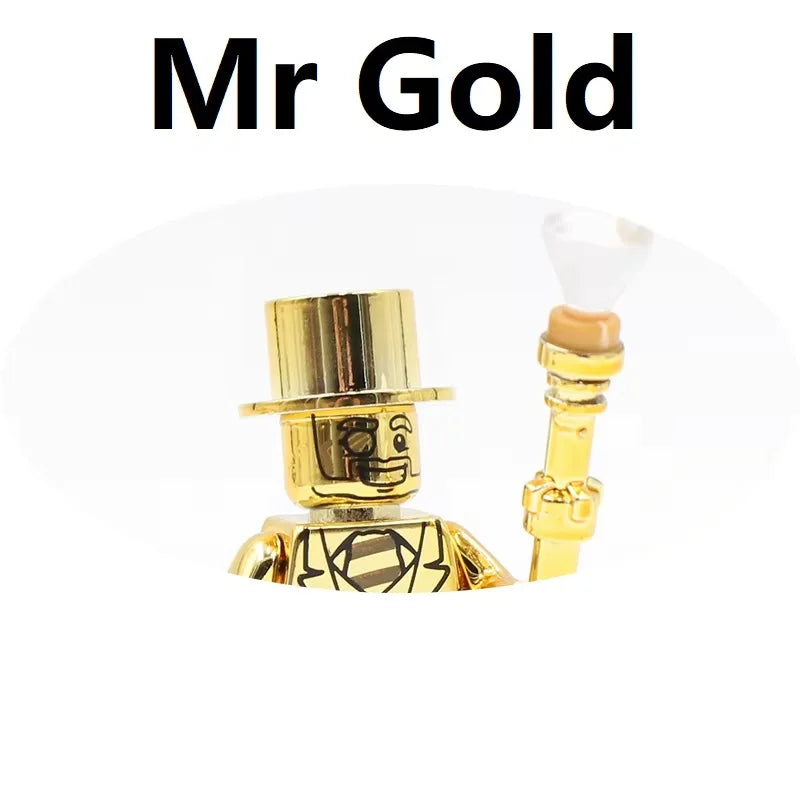 Mr Gold Building Blocks Mini Figure | Compatible Electroplate Plating Gold Chrome Action Figure Toy