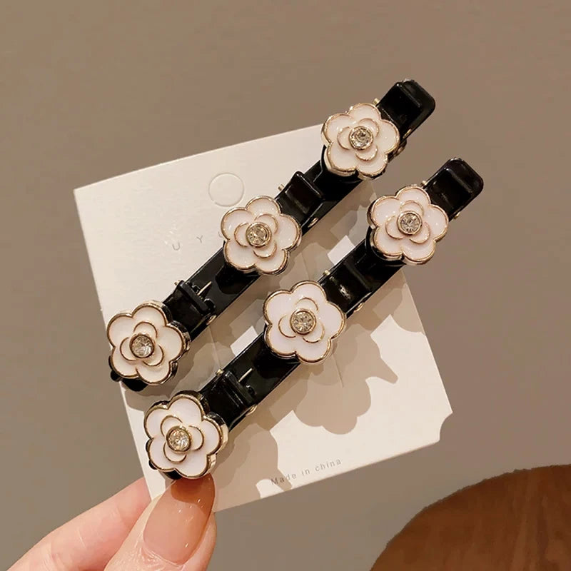 2pcs Korean Style Rhinestone Braided Hair Clip for Woman Elegant Temperament Duckbill Clip Fashion Girl's Side Clip Hairpin