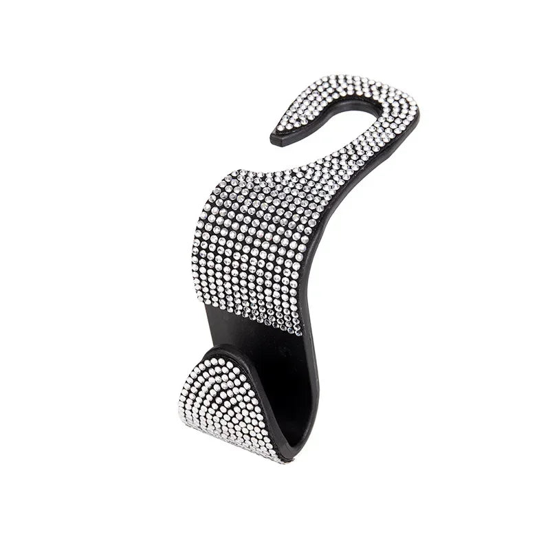 Car Seat Back Hook Pad Hanger Rhinestone Storage Hanger Universal Auto Headrest Mount close-up view