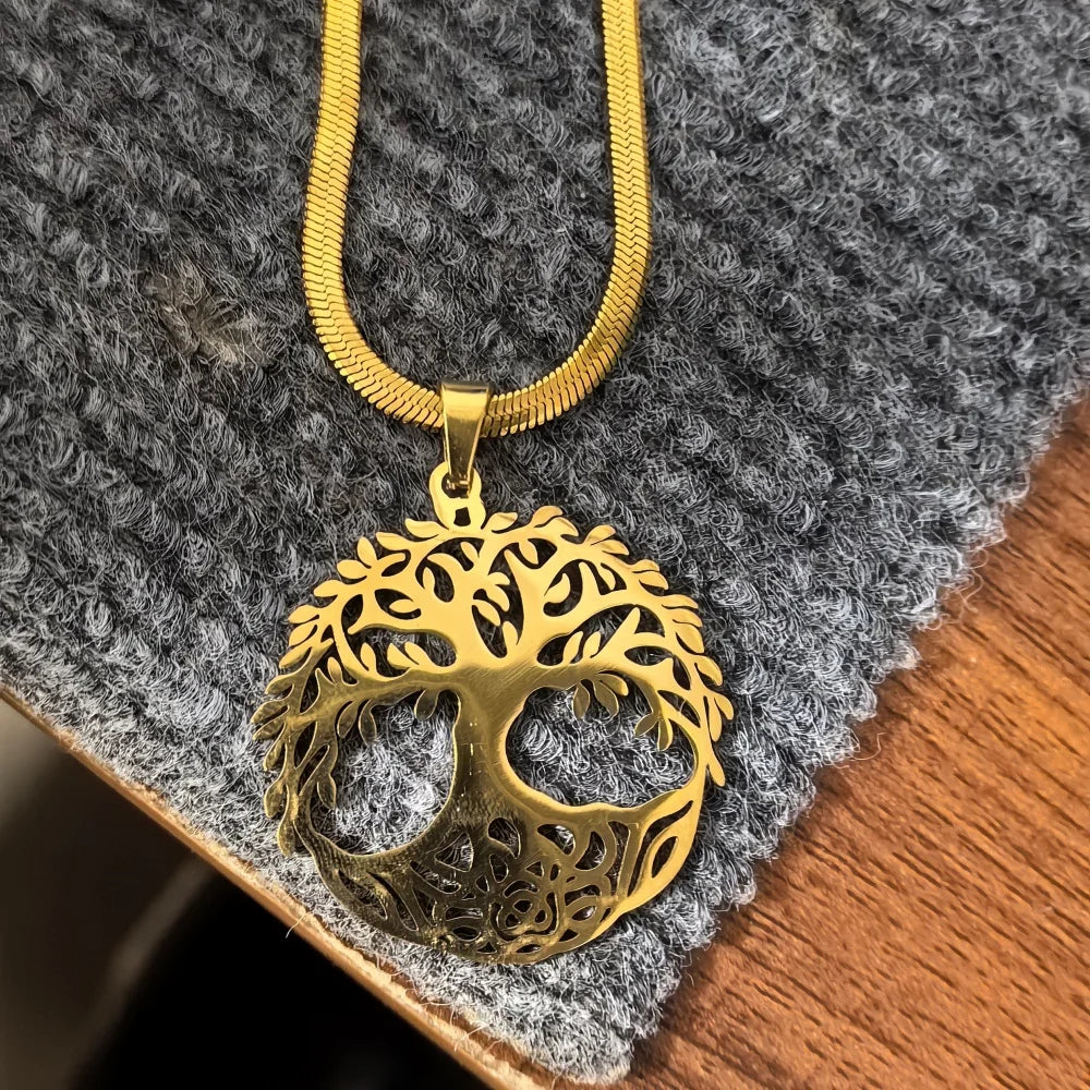 Tree of Life Pendant Necklace | Stainless Steel Family Tree Jewelry for Men and Women close-up view