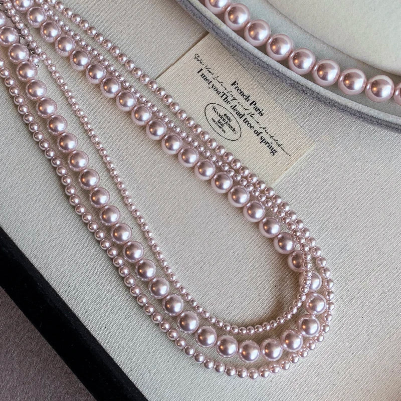 Rose Purple Pearl Bead Choker Necklace | Elegant Korean Jewelry for Women detail view
