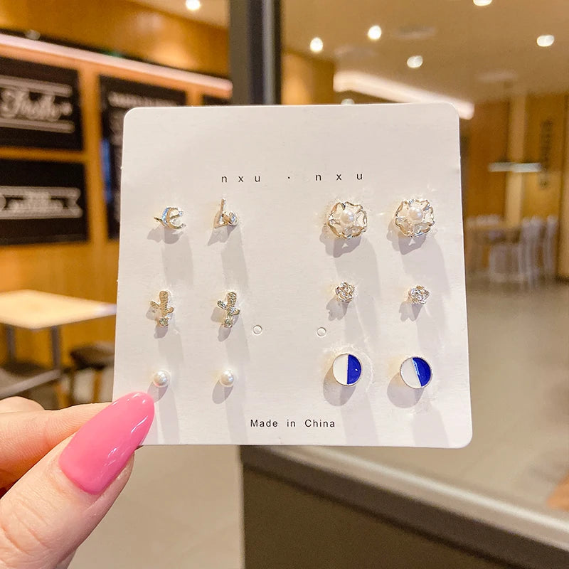 S925 Silver Needle Stud Earrings Set lifestyle view