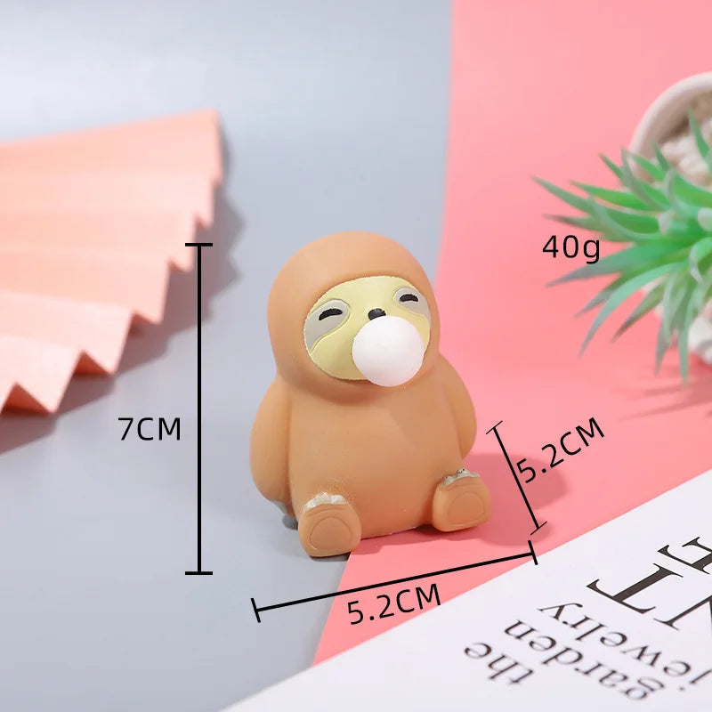 Animal Cute Anti-Stress Ball Decompression Cute sloth blowing bubbles Toys Abraact Sof close-up view