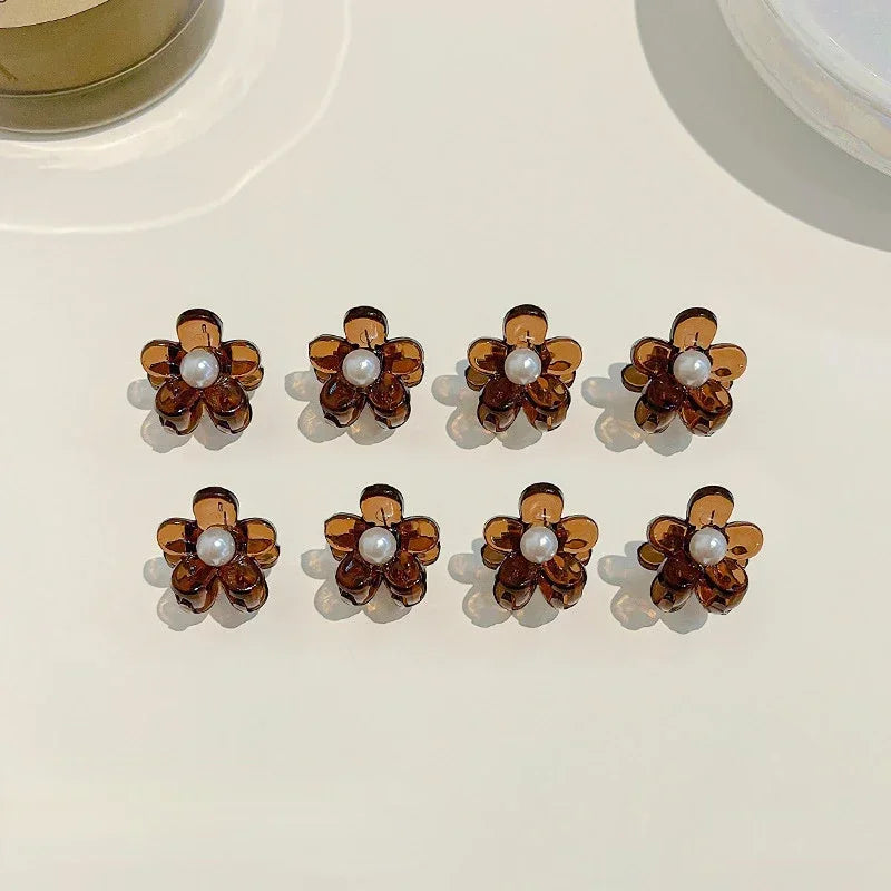 10pcs/set Girls Mini Floral Hair Claw Kawaii Pearl Rhinestone Hair Clip Claw Clamp Braid Headwear Women Kids Hair Accessories