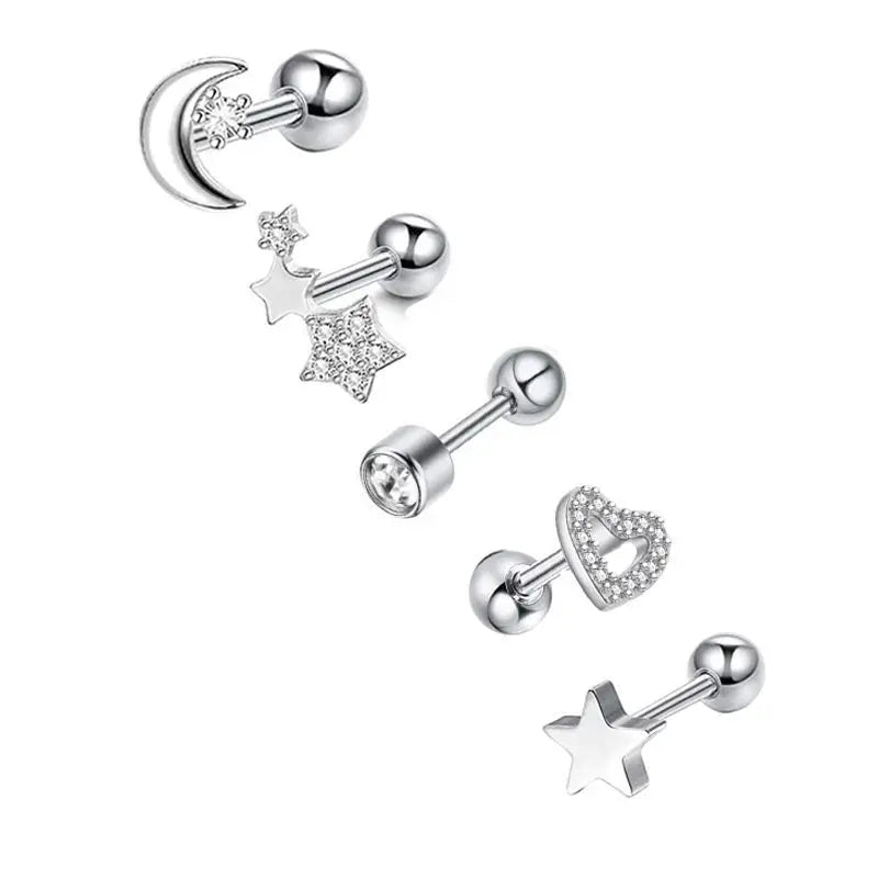 5PCS Heart Tragus Piercing Stud Earring Set Small Lobe Stud Earrings Cartilage Pierci alternate view