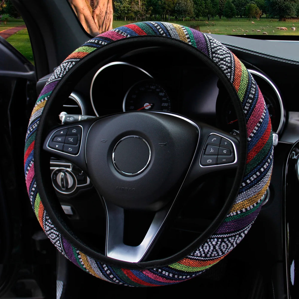 1 Linen Breathable Fabric Bohemian Style Automotive Supplies Without Inner Ring Steeri close-up view