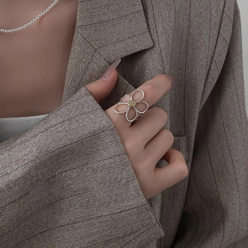 VENTFILLE 925 Sterling Silve Flower Ring for Women Gift Hollow Out Design Retro Hip additional angle