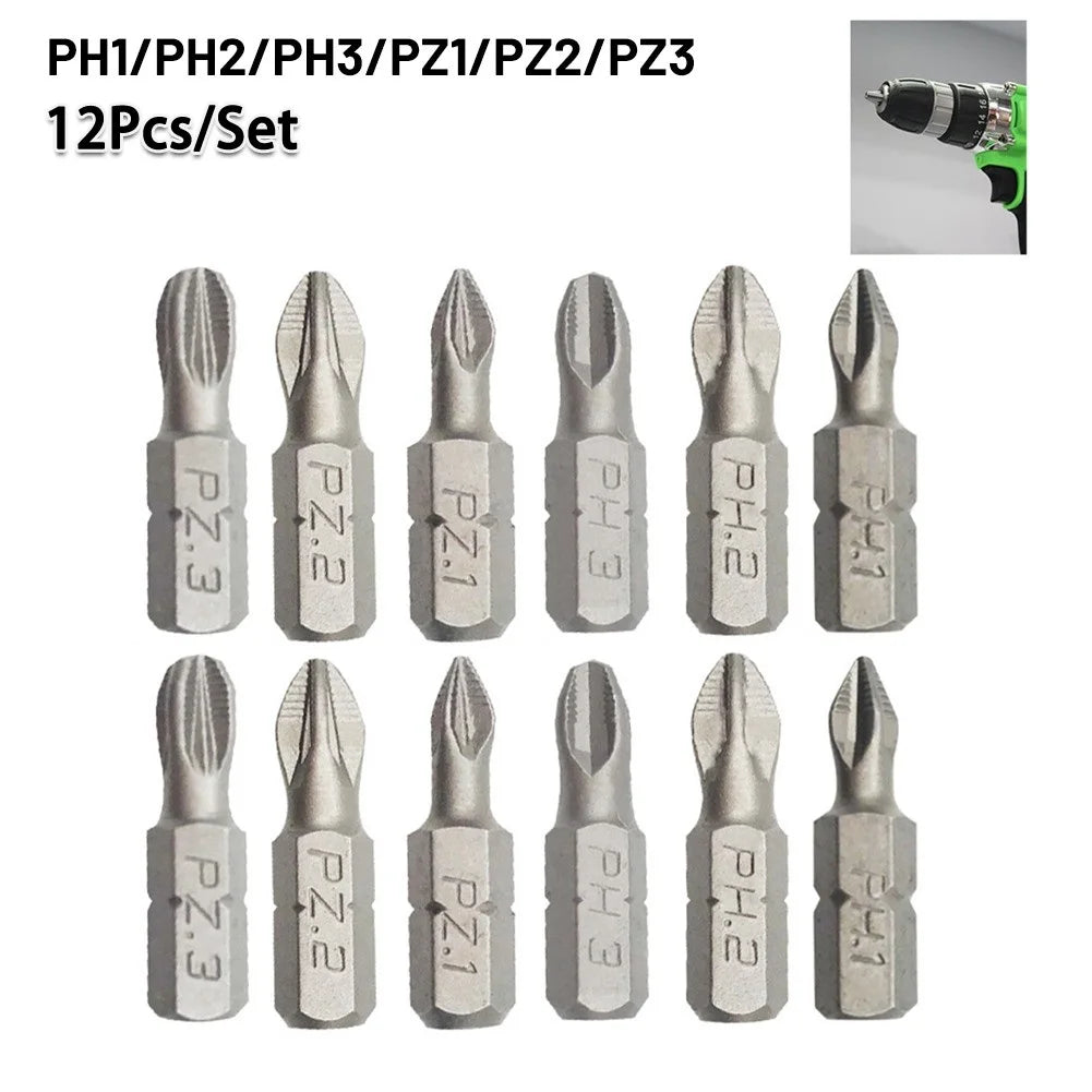 25mm Cross Bits Set | Hex Shanked Anti-Slip Magnetic Screwdriver Bits