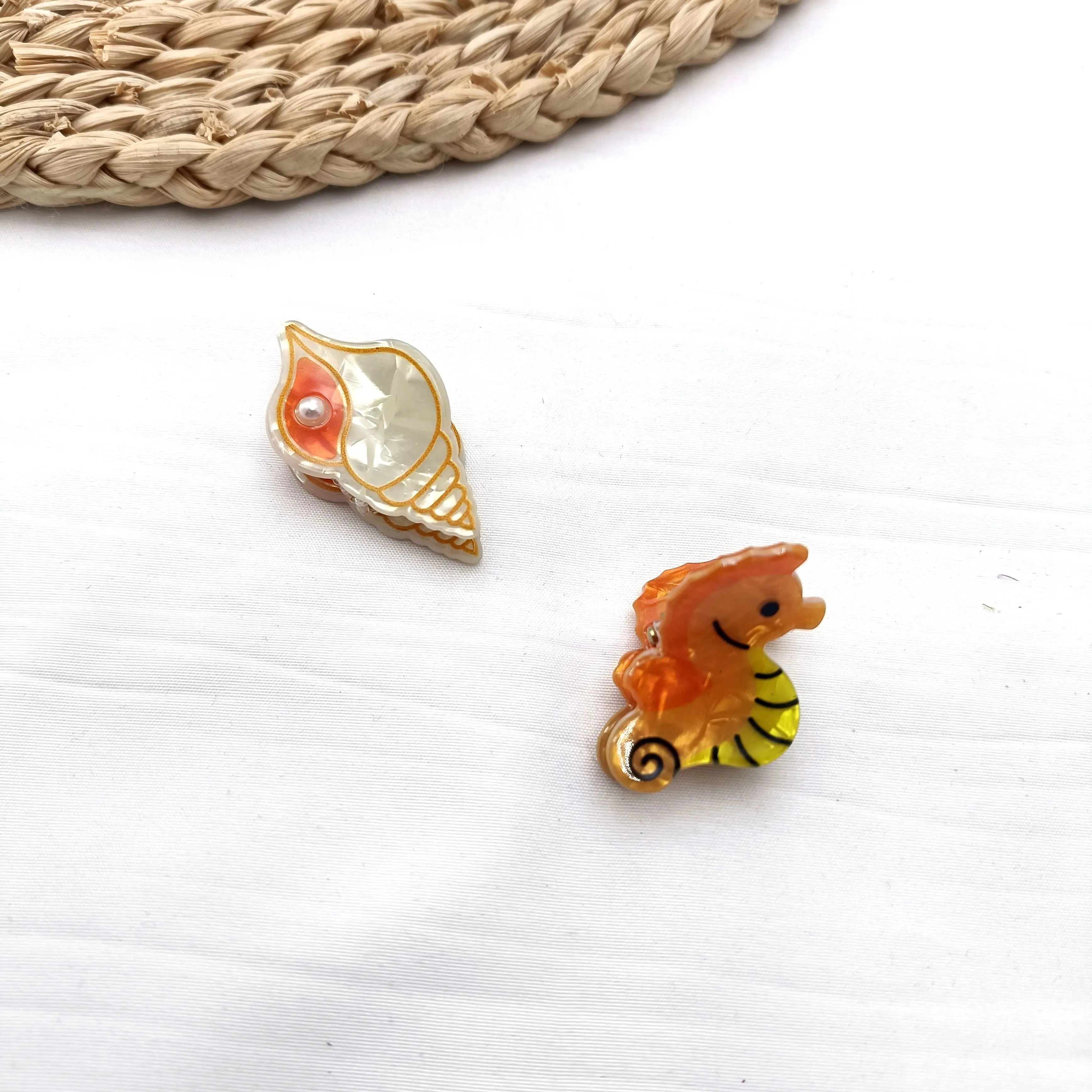Small Delicate Cute Lovely Acetate Hair Clips Cartoon Whale Seahorse Crab Starfish Ha lifestyle view