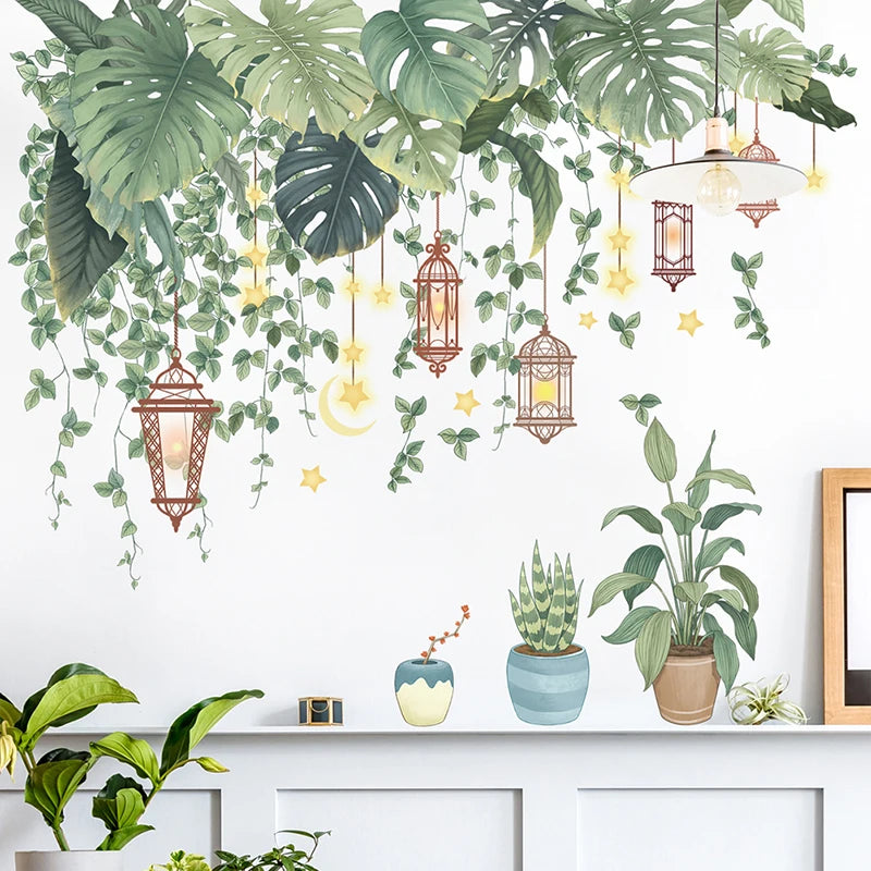 Green Leaves Wall Stickers | Tropical Vinyl Decals for Home Decor alternate view
