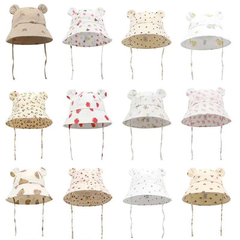 Muslin Baby Sun Hat for Toddlers | 100% Cotton Cartoon Kids Cap detail view