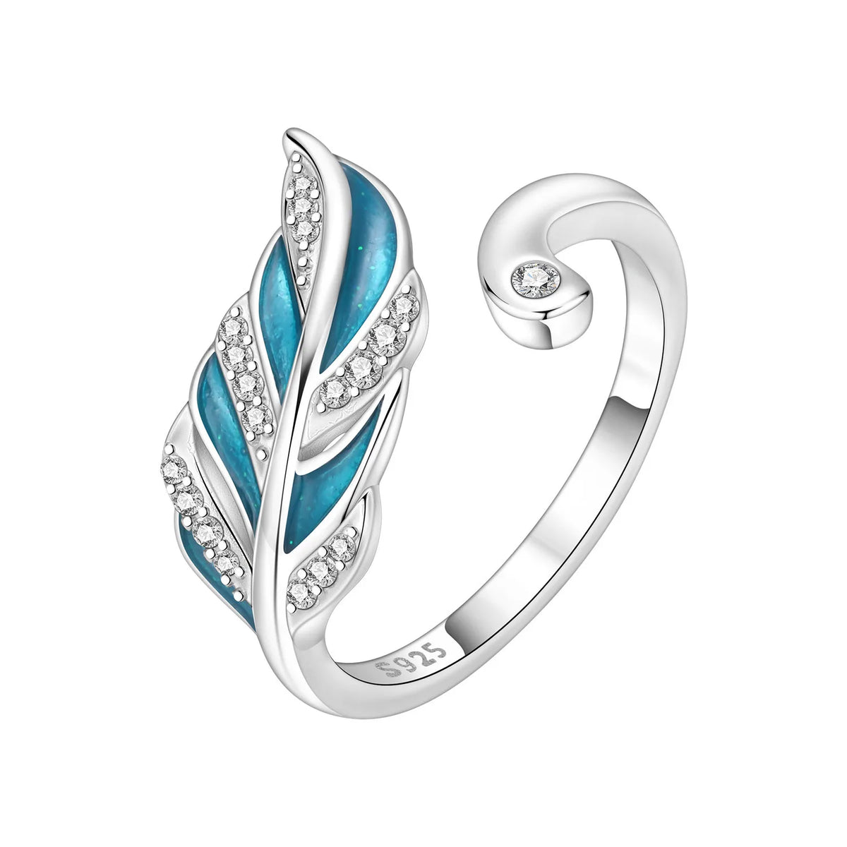 2026 HOT Sale 925 Sterling Silver Open Rings Adjustable Mermaid Heart Inlaid Zircon Ring detail view
