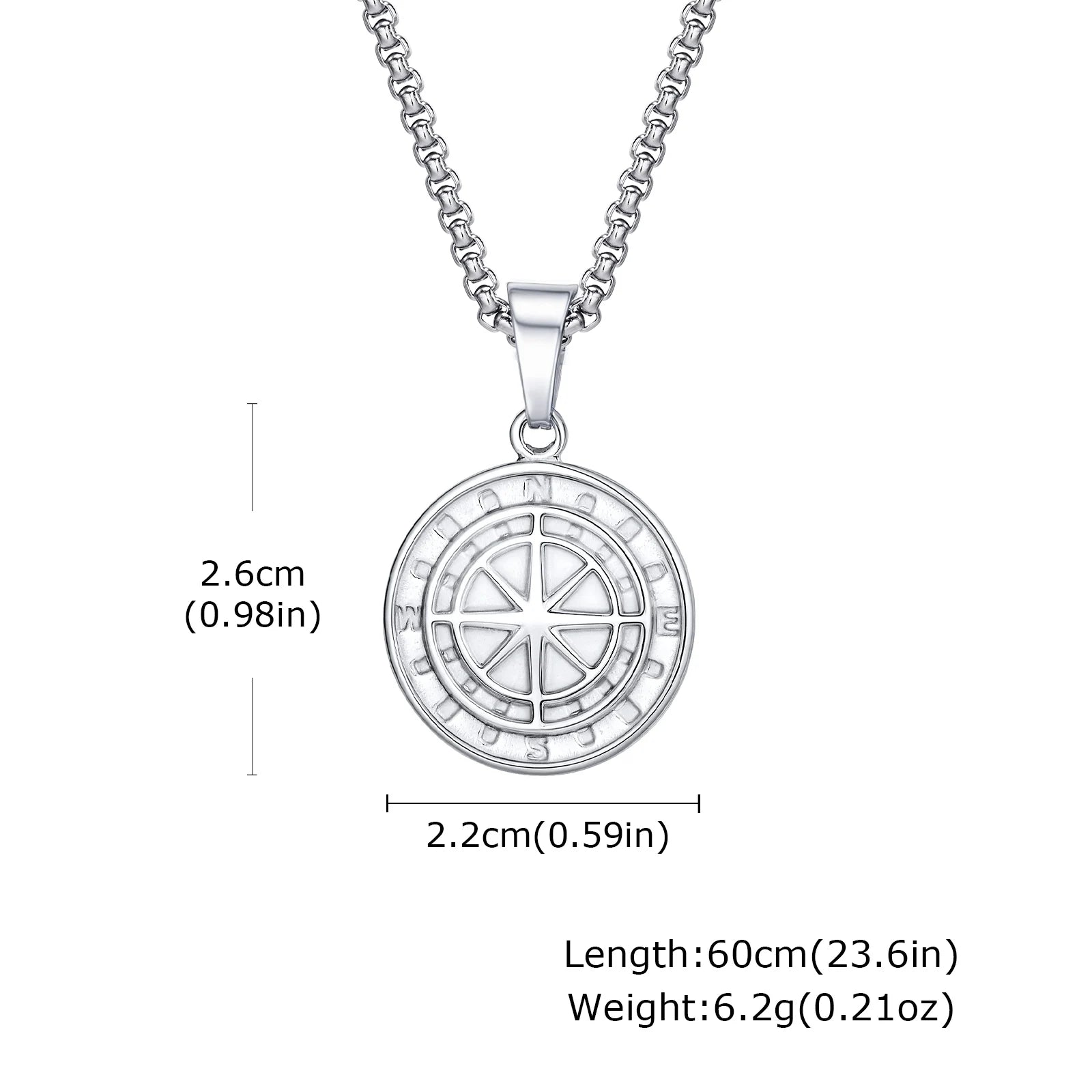 Men's Silver Color Geometric Pendant Necklace, Non Fading Stainless Steel Compass Neck close-up view