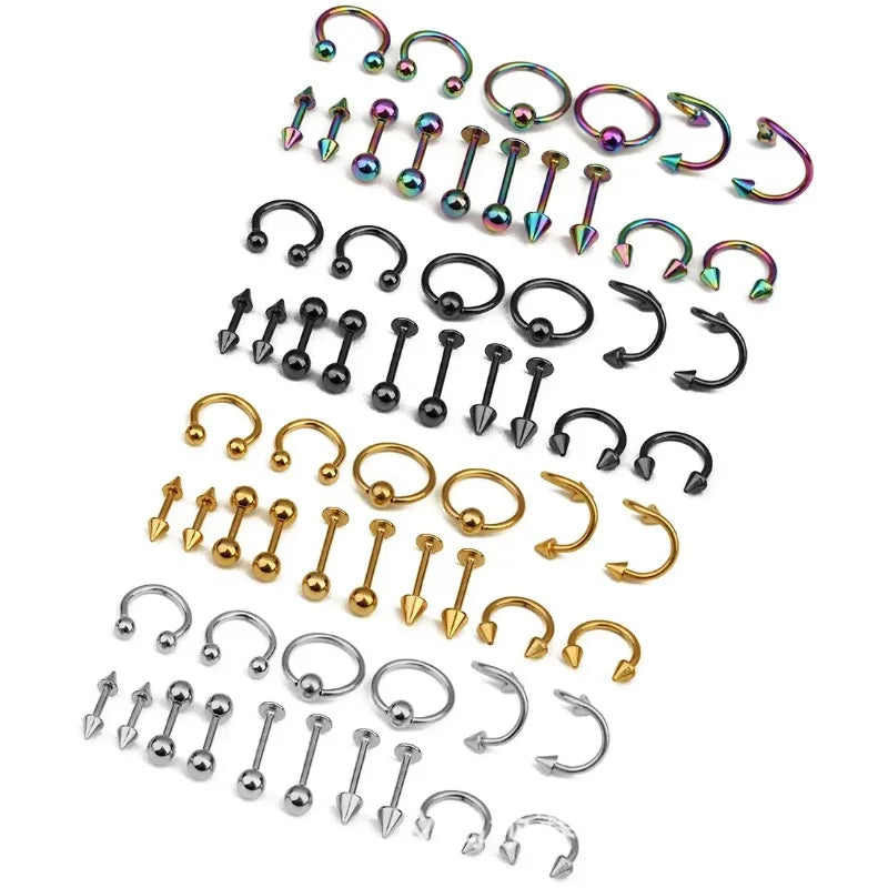 8Pcs Stainless Steel Eyebrow Rings, Lip Ring Nose Hoop Tongue Ring Septum Nose Piercing detail view