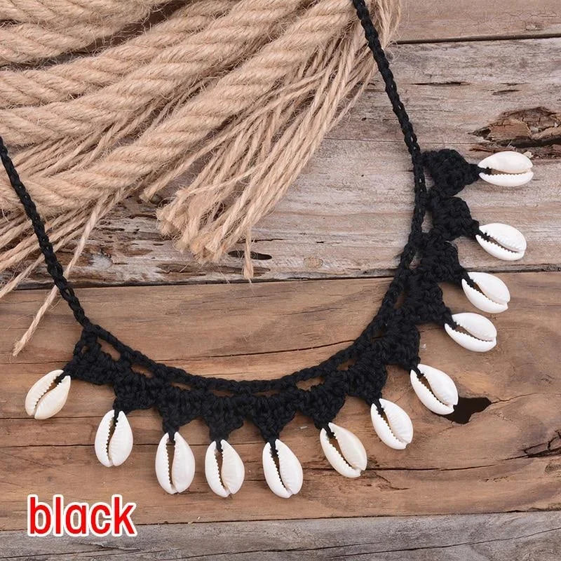 Handmade Shell Choker Necklace | Bohemian Beach Jewelry for Women close-up view