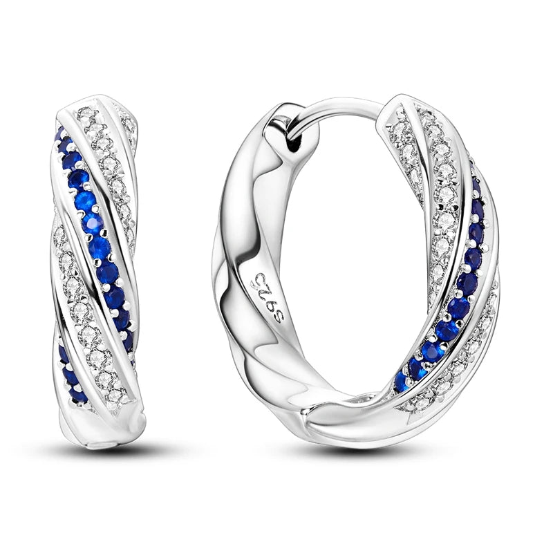 Original 925 Sterling Silver Women Hoop Earrings High Quality Shine Zircon U Shaped C lifestyle view