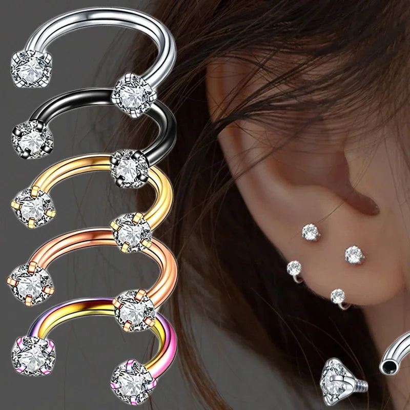 1PC Stainless Steel Crystal Hoop Ring Piercing Nose Ear belly Rings Women Men Cartilage Helix Earrin