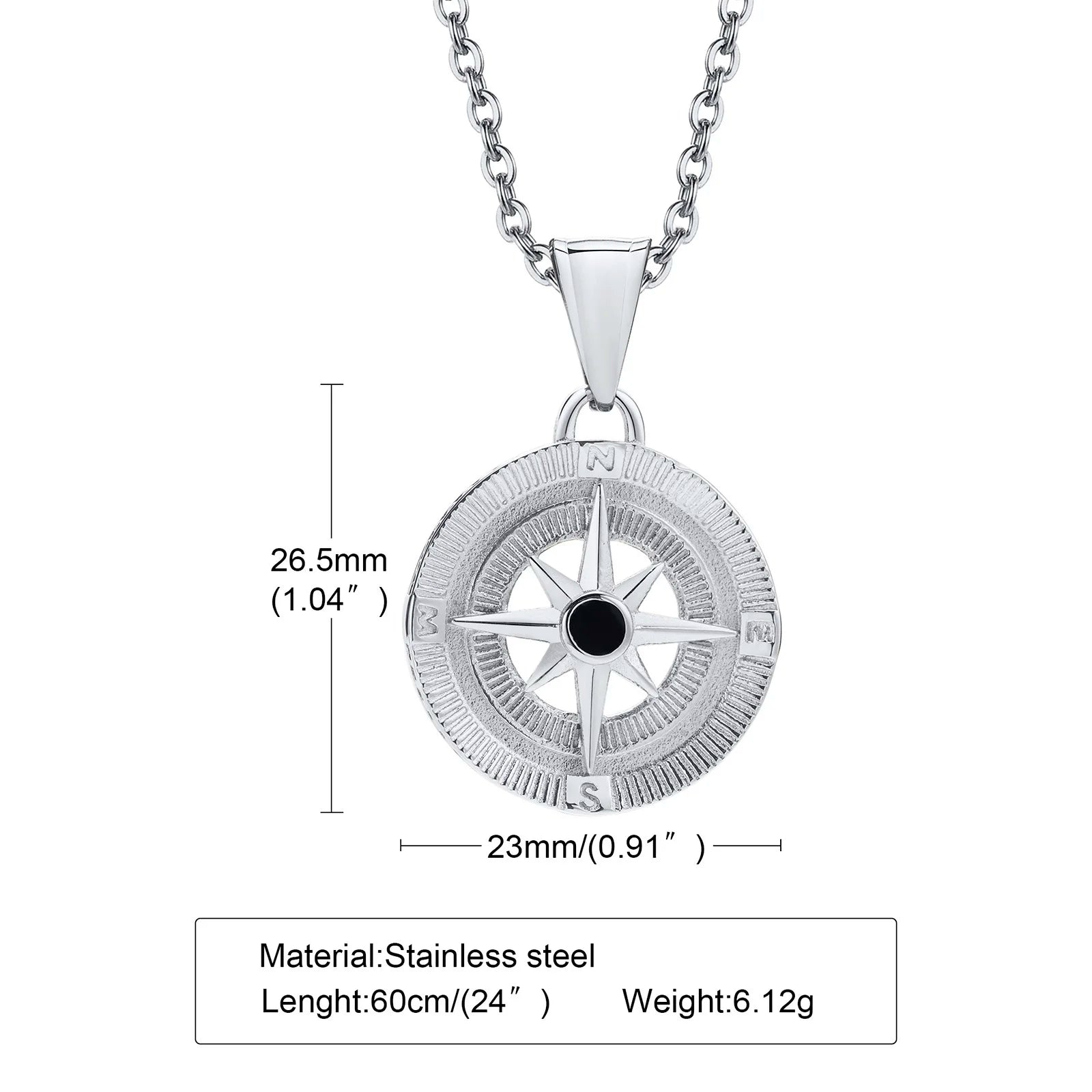 Vintage Compass Pendant Necklace | Stainless Steel Coin Necklace for Men additional angle
