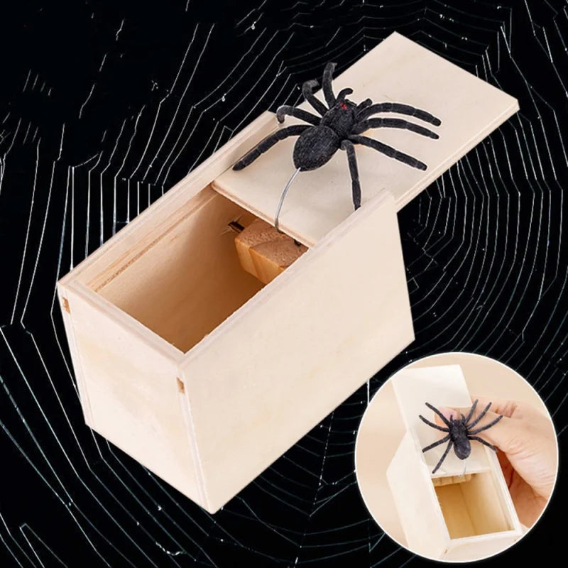 Trick Spider Funny Scare Box Wooden Hidden Box Quality Prank Wooden Scare Box Fun Game close-up view