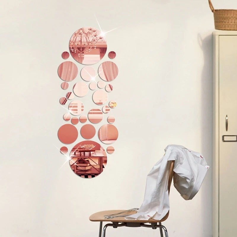 26pcs Round Acrylic Mirror Stickers | Self-Adhesive Wall Decor for Bathroom and Kitch lifestyle view