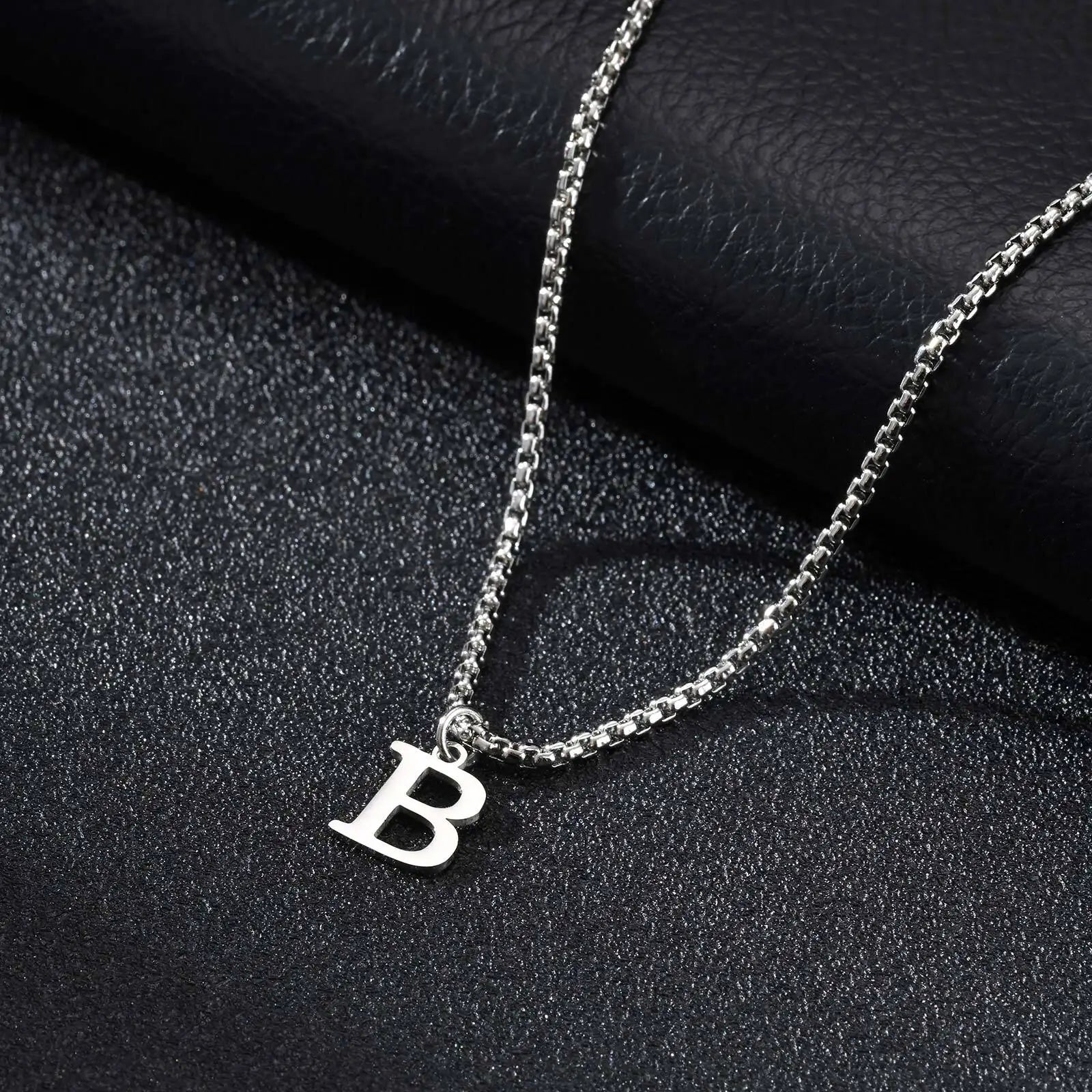 Minimal A-Z Initial Necklace for Men | Stainless Steel Letter Pendant additional angle