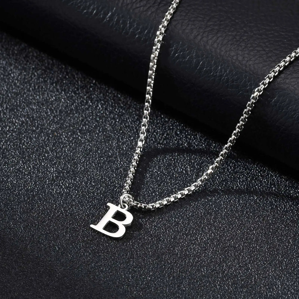 Minimal A-Z Initial Necklace for Men | Stainless Steel Letter Pendant additional angle