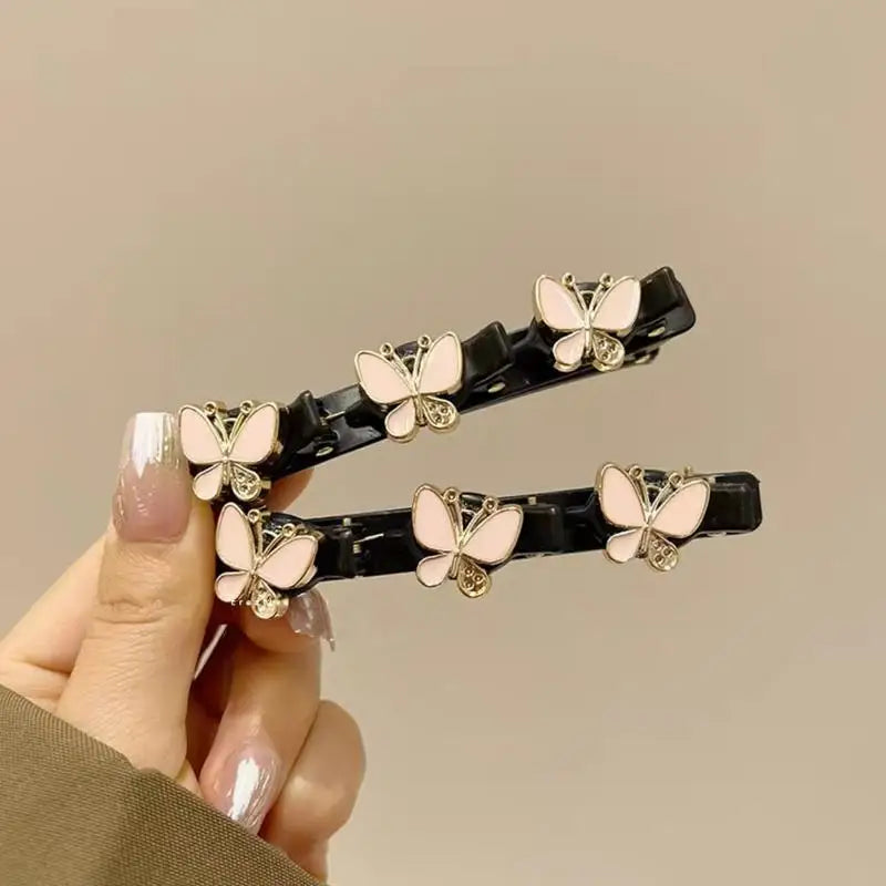 2pcs Korean Style Rhinestone Braided Hair Clip for Woman Elegant Temperament Duckbill Clip Fashion Girl's Side Clip Hairpin
