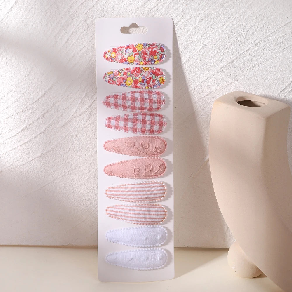 10Pcs/Lot Fresh Print Cotton Alloy Hair Clips for Kids Fabric Plaid BB Hairpins Gir additional angle