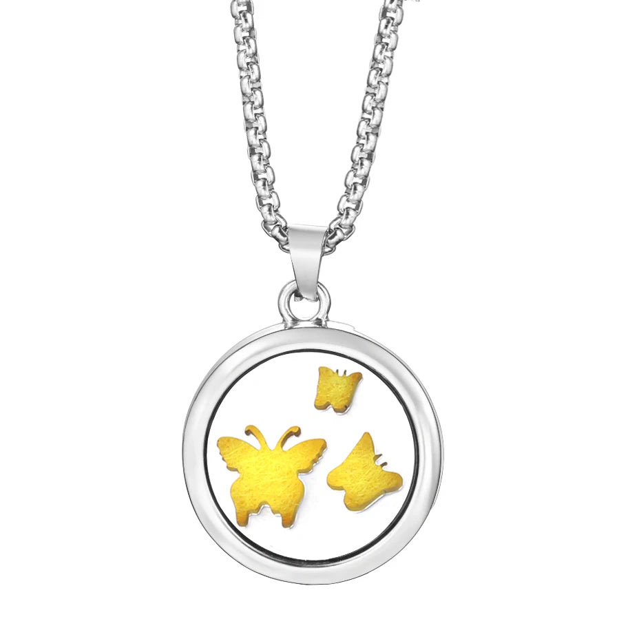 20mm Pattern Insert Perfume Pad Locket Necklace | Stainless Steel Aromatherapy Pendant detail view