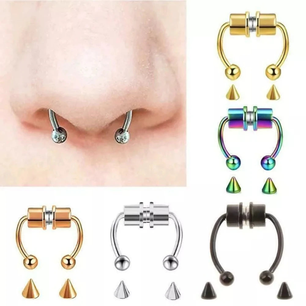 Gothic Magnet Fake Nose Ring Non Piercing Nose Clip Stainless Steel Fake Piercing Hoo lifestyle view