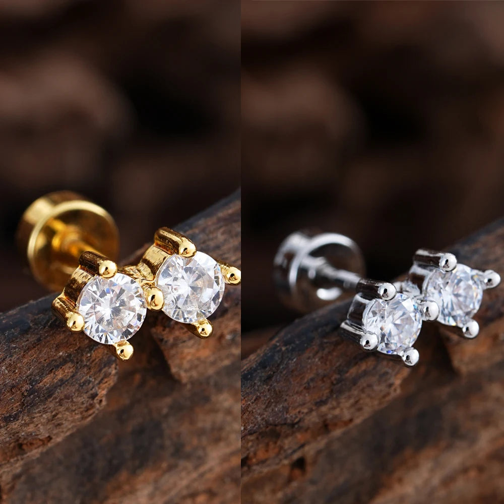 1pcs Crystals Zircon Ear Studs Smiling Crown Star-Style Earring Piercing Oreja Stainless Helix Cartilage Tragus Lobe Piercing