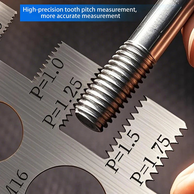 Thread Pitch Gauge Measurement Ruler | Space Saving Screw Measuring Tool close-up view