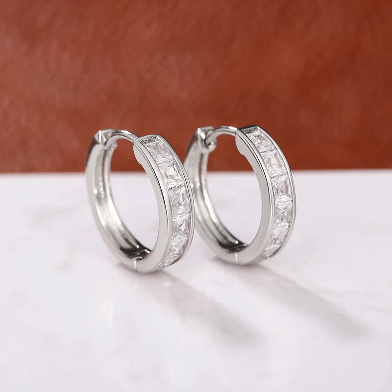 Huitan Hoop Earrings with Princess Cubic Zirconia Exquisite Ear Circle Earrings for W alternate view