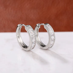 Huitan Hoop Earrings with Princess Cubic Zirconia Exquisite Ear Circle Earrings for W alternate view