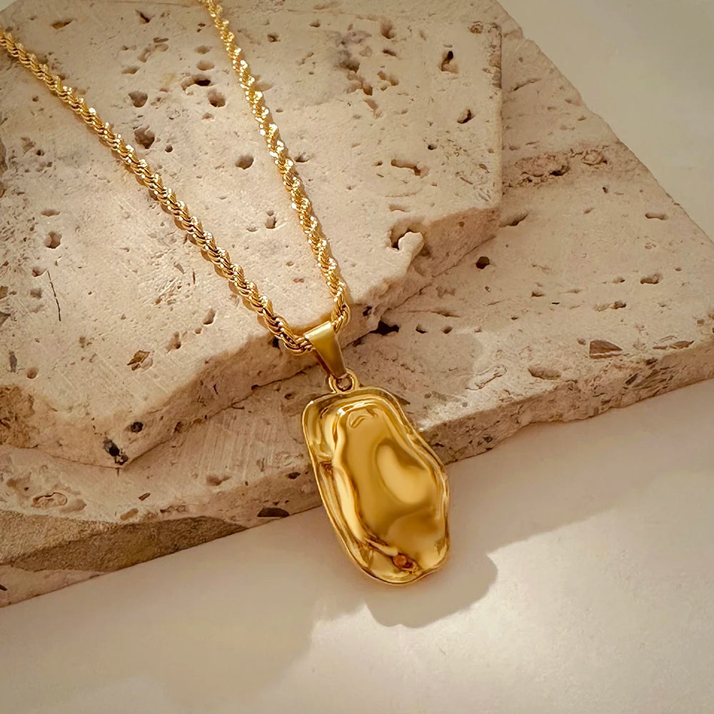 Vintage Gold Pendant Necklace | Hammered Moon Star Stainless Steel Jewelry alternate view