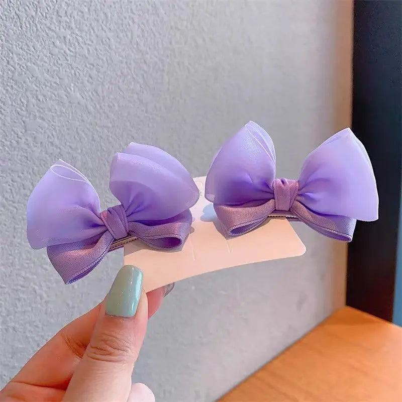 2PCS New Fashion Fresh Yarn Three-dimensional Cute Bow Hair Clips Girls Hairpins Hair close-up view