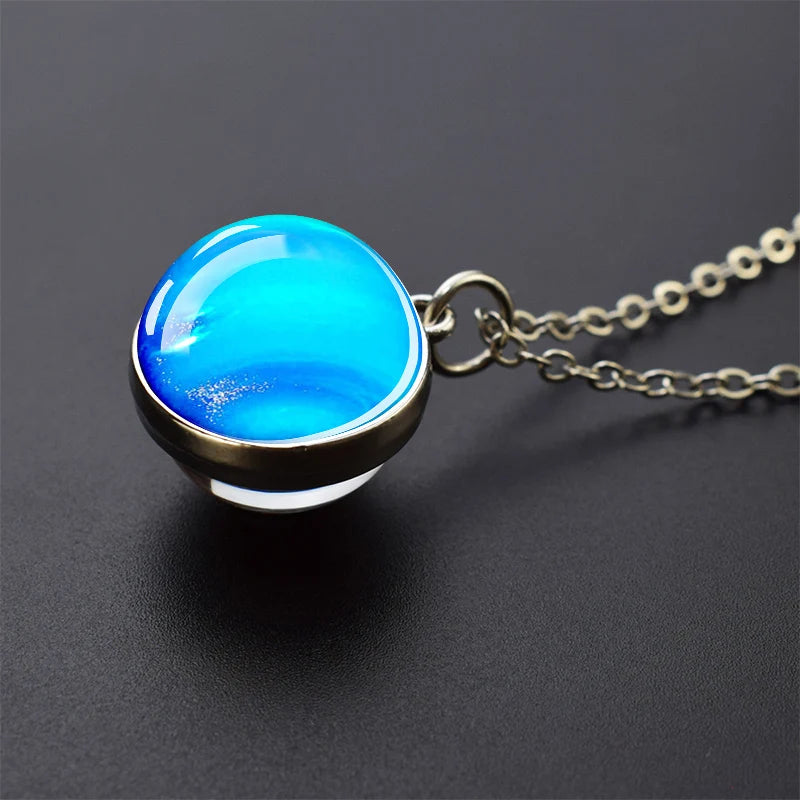Solar System Glass Ball Pendant Necklace | Astronomy Galaxy Jewelry close-up view