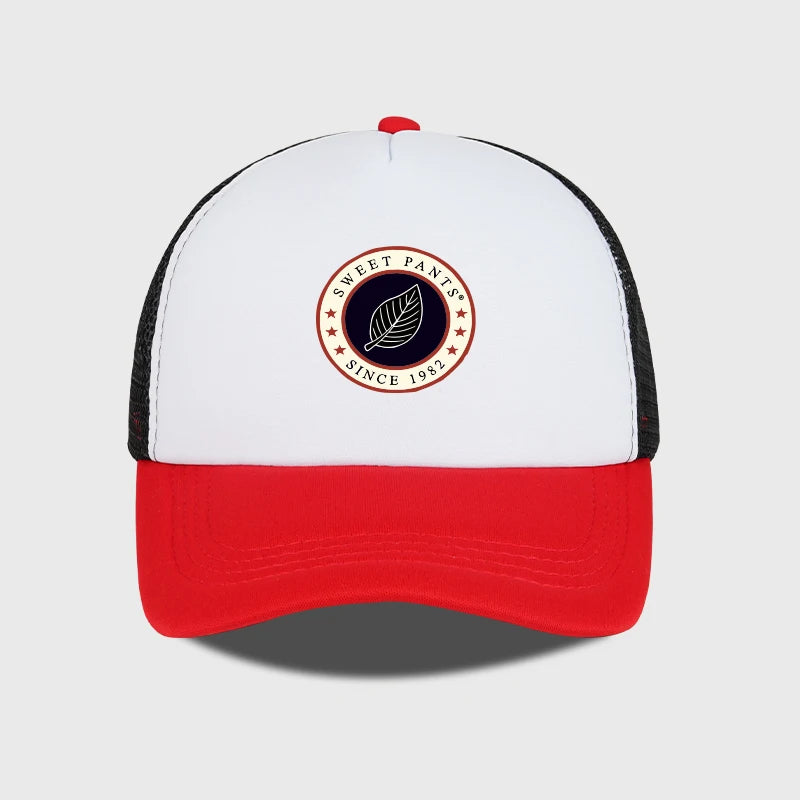 MLFO Sweet Pants Since 1982 Leaf Logo Sponge Mesh Cap | Spring/Summer Casual Sun Hat close-up view