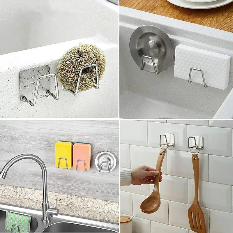 Kitchen Stainless Steel Sink Sponges Holder Drain Drying Rack Self Adhesive Storage H lifestyle view