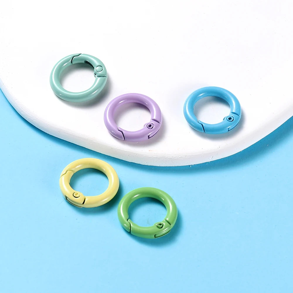 Ring Spring Clasp Openable Round Carabiner Keychain Clips Hook Dog Chain Jewelry Buckl close-up view