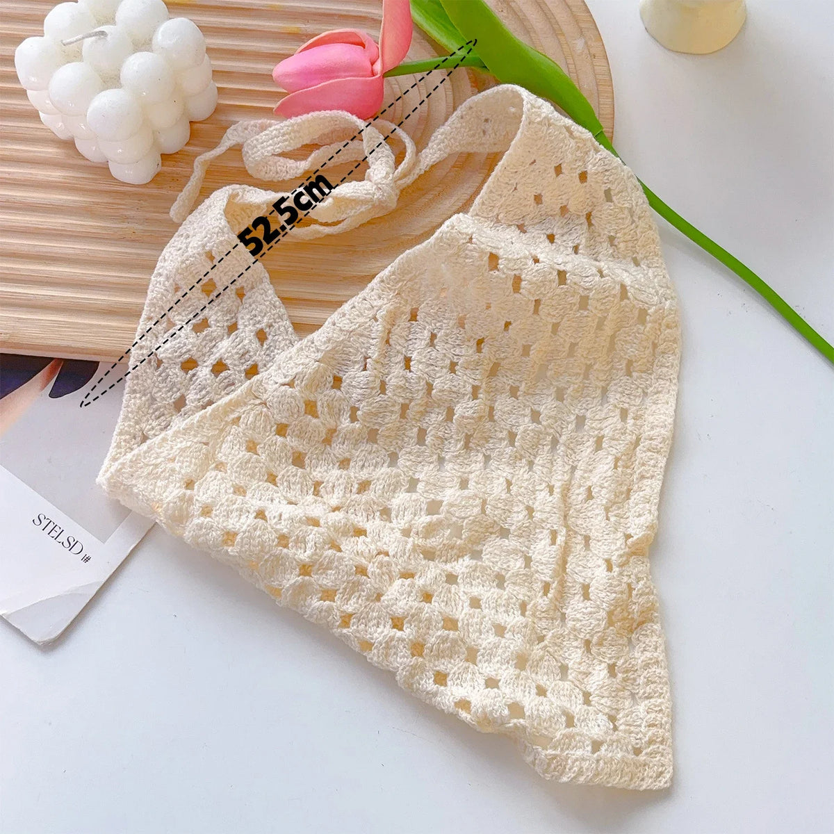 Lace Hollow Out Triangle Hair Scarf Headband Women Girls Cotton Knitted Flower Headba alternate view