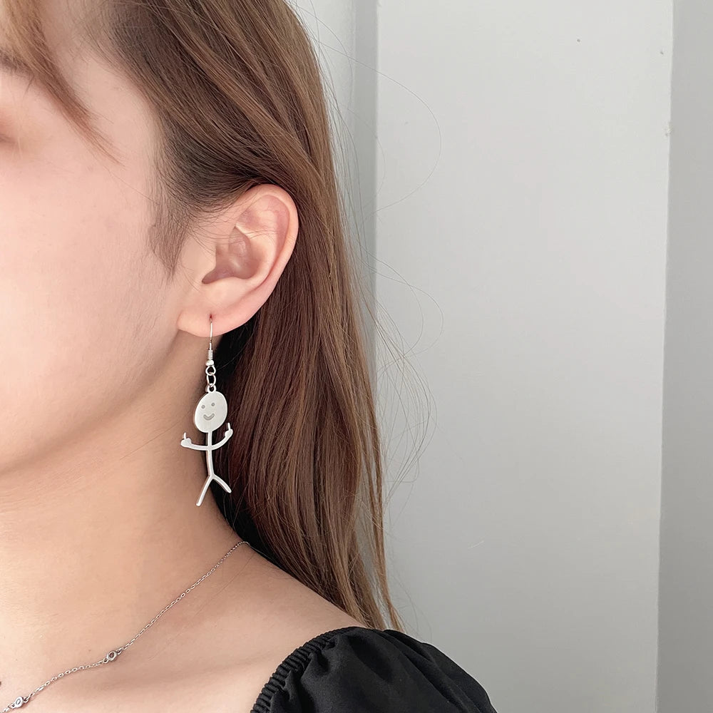Funny Doodle Earrings for Women | Y2K Stainless Steel Character Studs close-up view