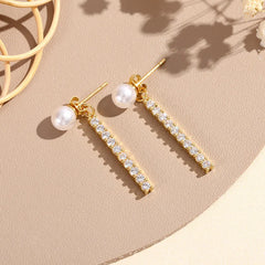 925 Sterling Silver Pearl Zircon Stud Earrings