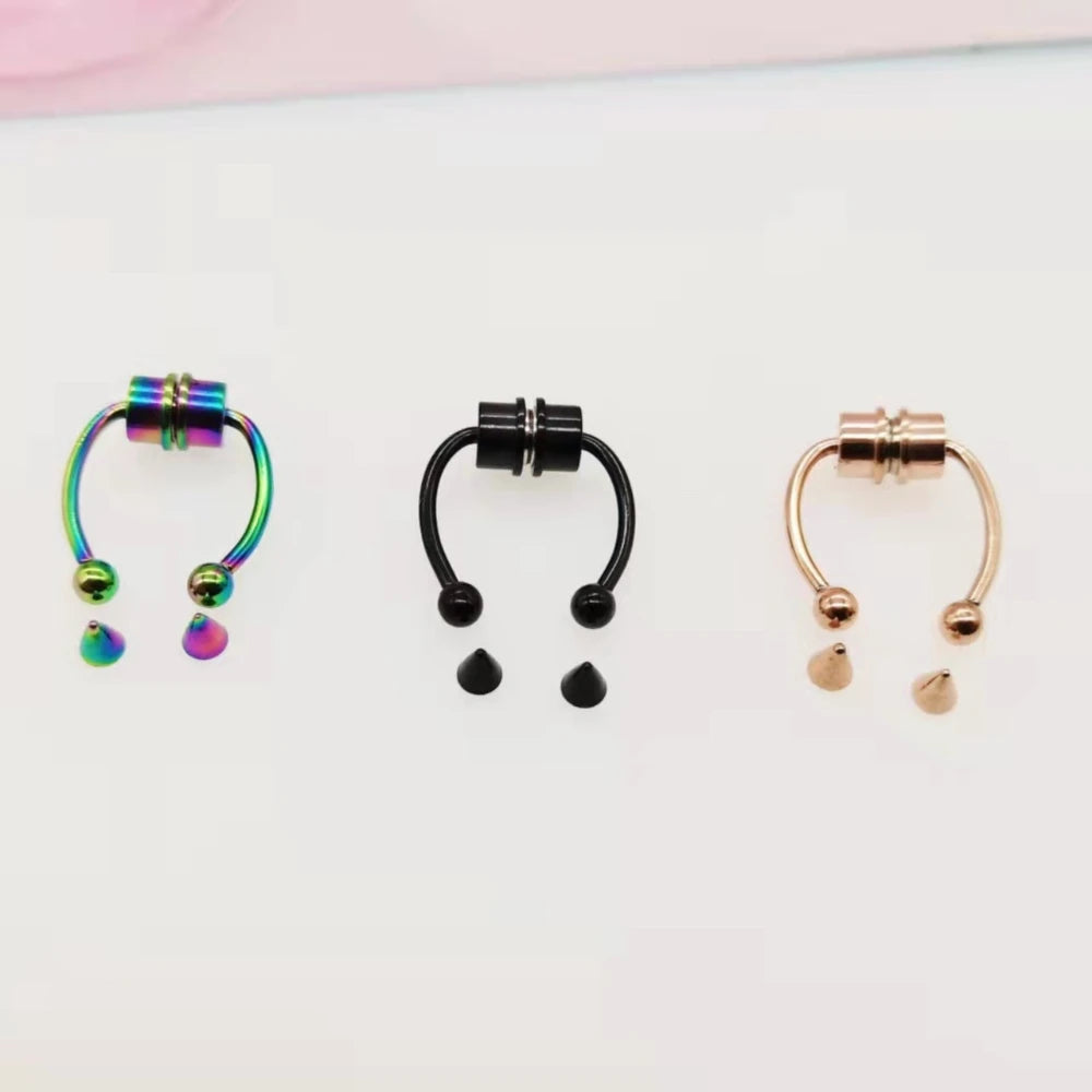 Gothic Magnet Fake Nose Ring Non Piercing Nose Clip Stainless Steel Fake Piercing Hoo alternate view