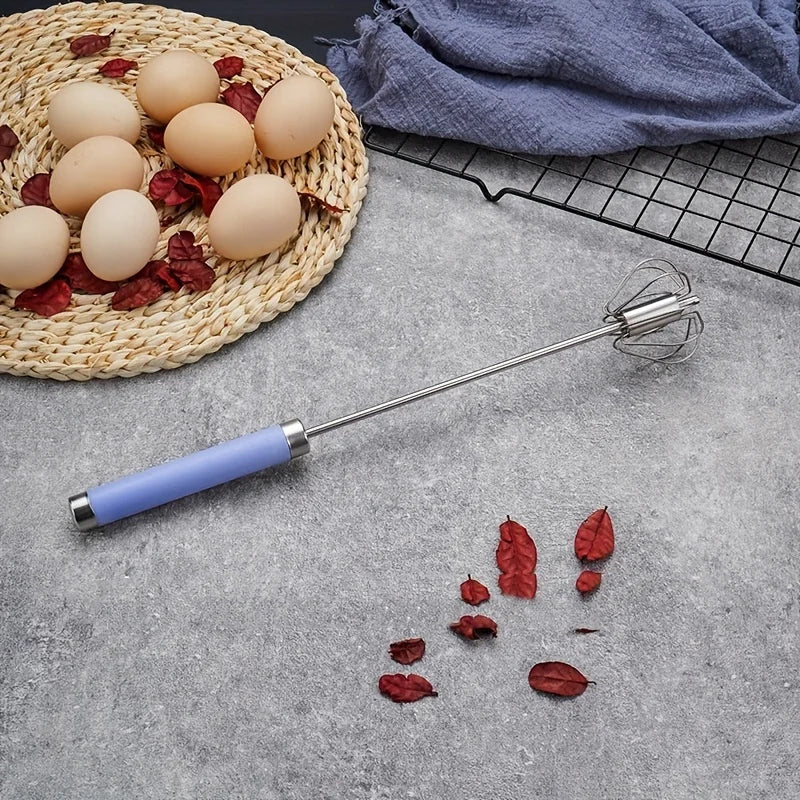 Easy Whisking Stainless Steel Whisk | Semi-Automatic Egg Beater for Hand Stirring close-up view
