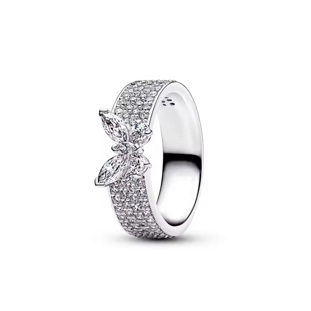 925 Sterling Silver Heart-Shaped Butterfly Flower Ring | Exquisite Charm Jewelry for alternate view