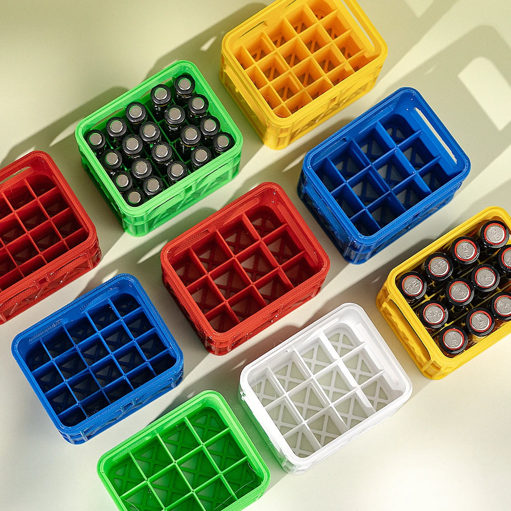 3D Printed Beer Crate Style Stackable Battery Storage Box | AA AAA 18650 21700 9V Org lifestyle view