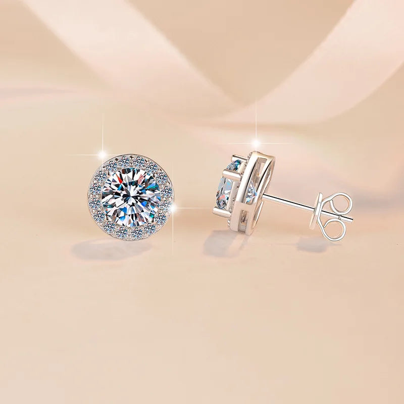 New 925 Sterling Silver 2ct Moissanite Earrings for Women Exquisite Student Girlfriend close-up view