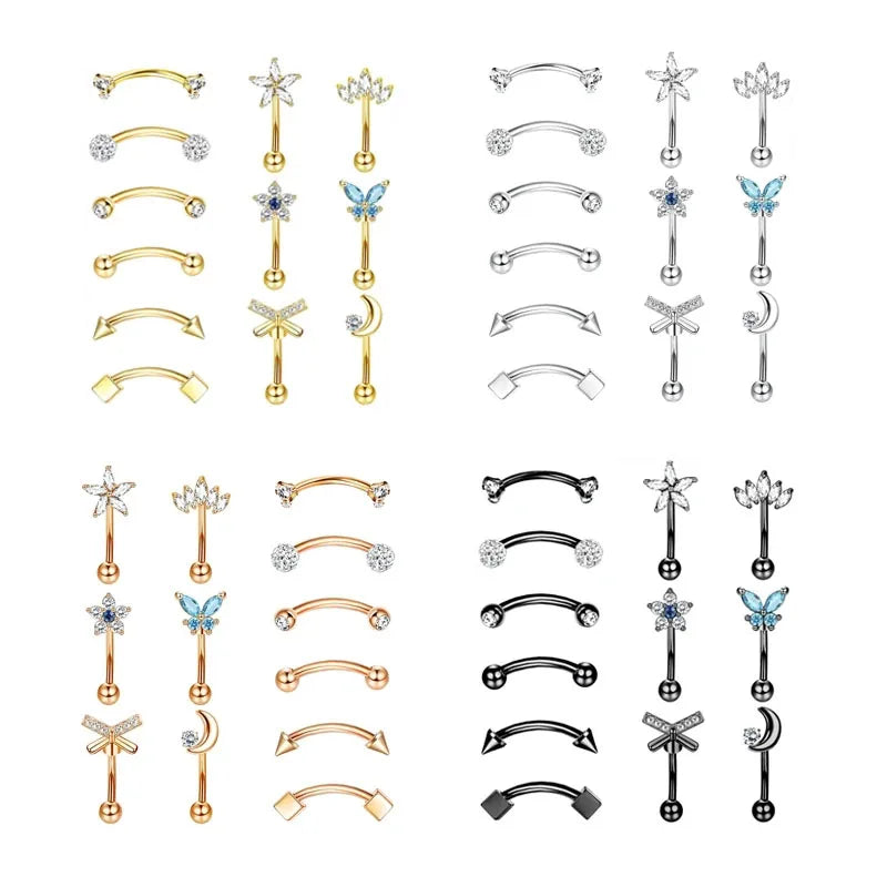 1/11Pcs 16G Eyebrow Rings for Women, Curved Barbell Belly Lip Rings Cartilage Daith Earring Tragus H