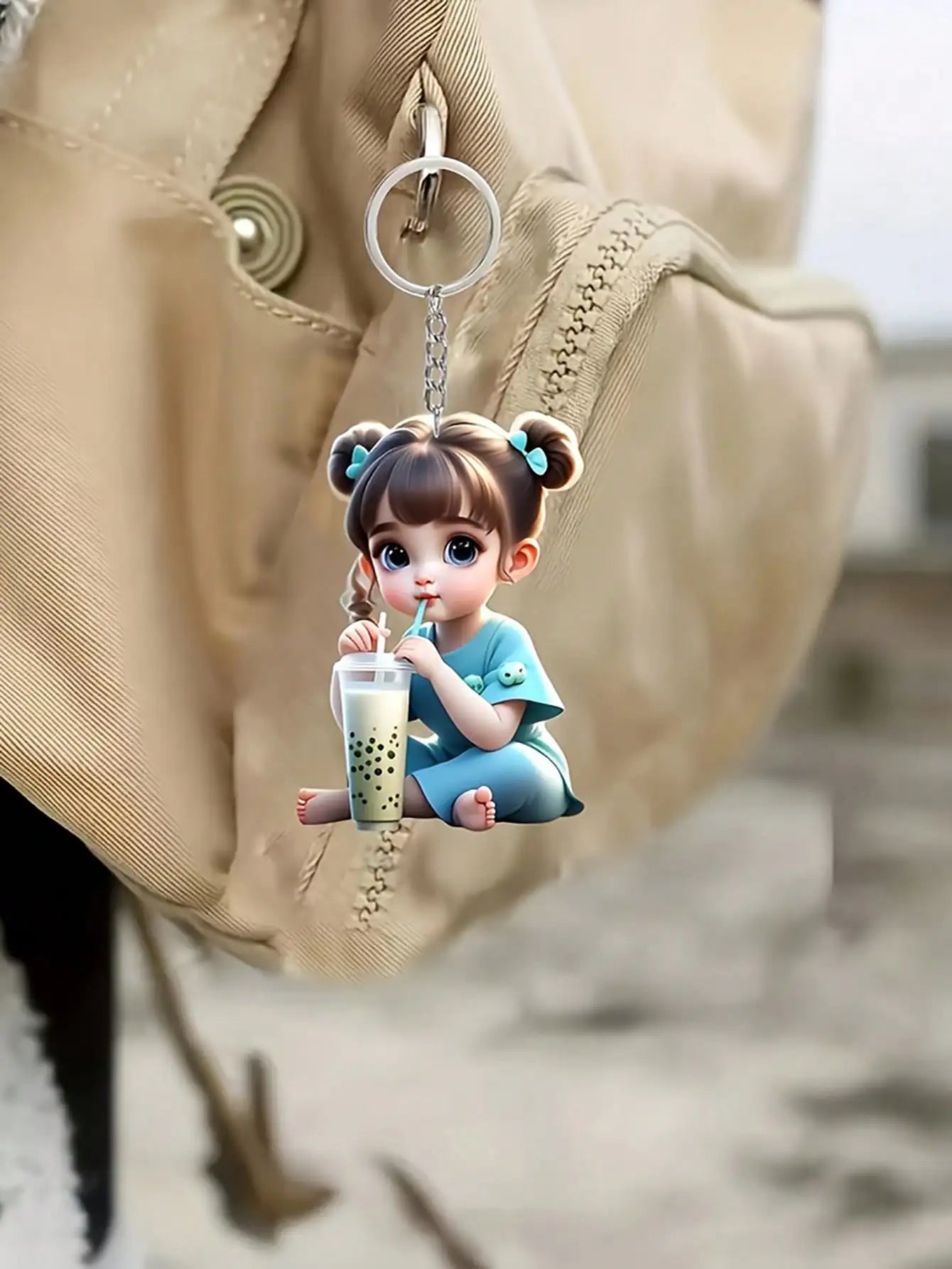 1 Cute Acrylic Girl Keychain, 2D Flat, Holiday Gift, Backpack Accessories, Key Decora alternate view